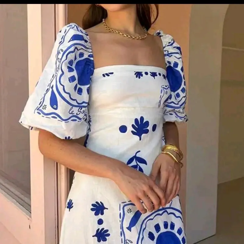 Maxi dress Versátil con Mangas Abullonadas