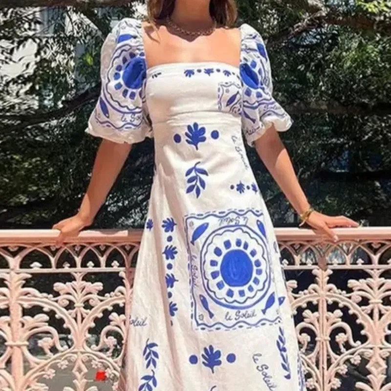Maxi dress Versátil con Mangas Abullonadas