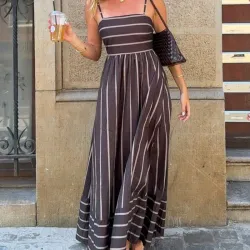 Maxi Vestido a rayas/ Marrón