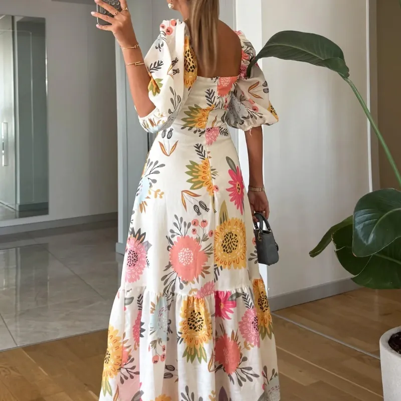 Maxi Vestido Estampado Floral/ Escote Cuadrado