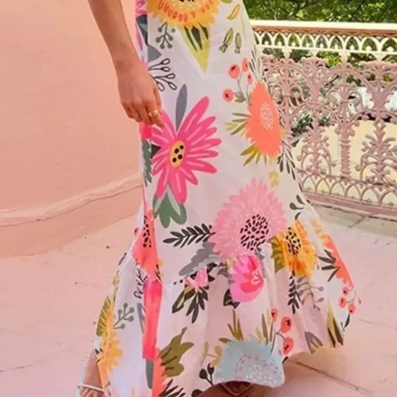 Maxi Vestido Estampado Floral/ Escote Cuadrado