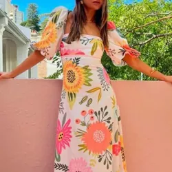 Maxi Vestido Estampado Floral/ Escote Cuadrado