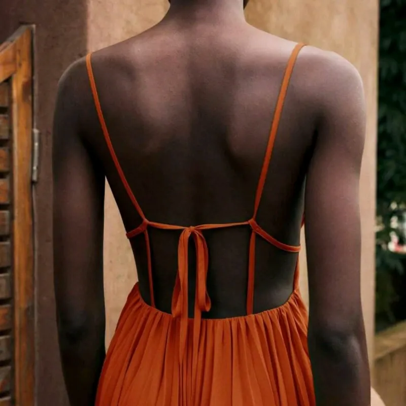 Maxi vestido plisado/"Terracota Breeze"