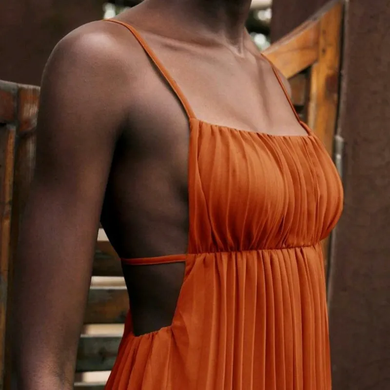 Maxi vestido plisado/"Terracota Breeze"
