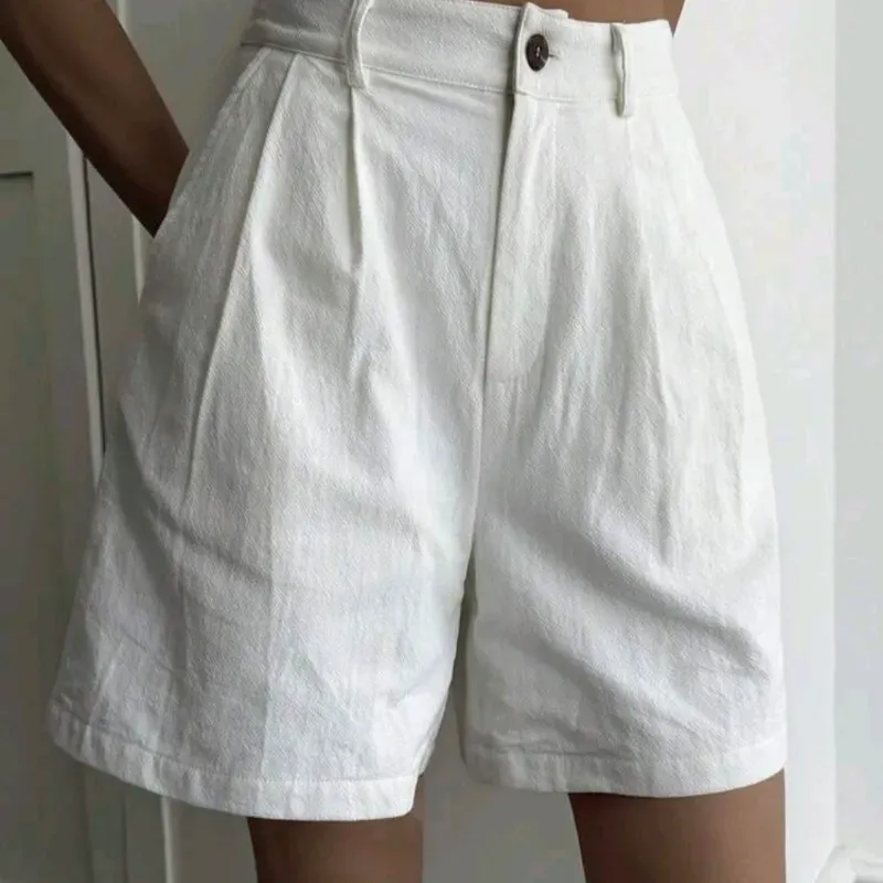 Short plisado lino- algodón 100%/Blanco