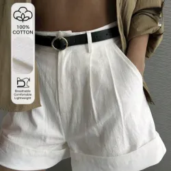 Short plisado lino- algodón 100%/Blanco