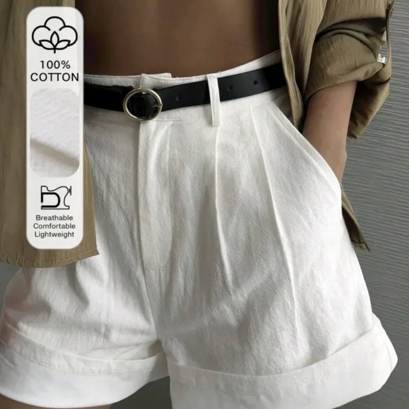 Short plisado lino- algodón 100%/Blanco