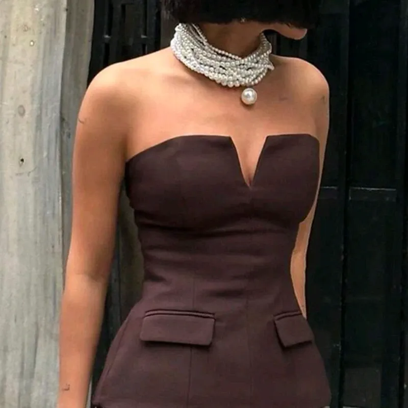 Top Corsé "Marrón Cacao" Estilo Peplum