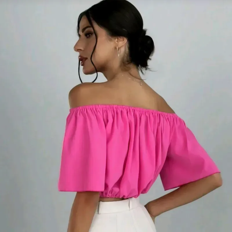 Top de hombros descubiertos /Rosa