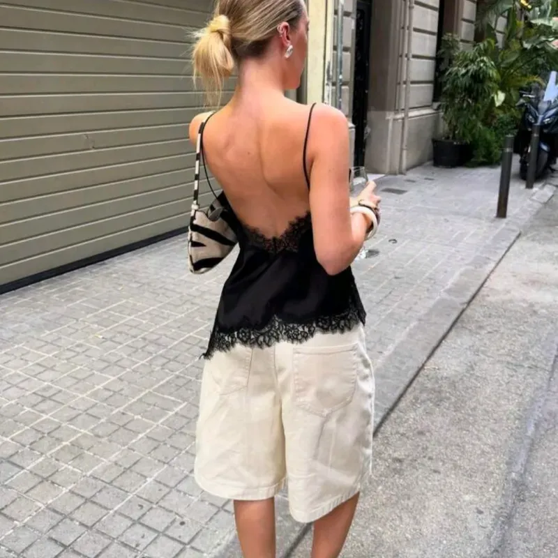 Top de Satén Y2K asimétrico/ Negro