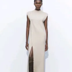 Vestido Beige Tejido Abertura