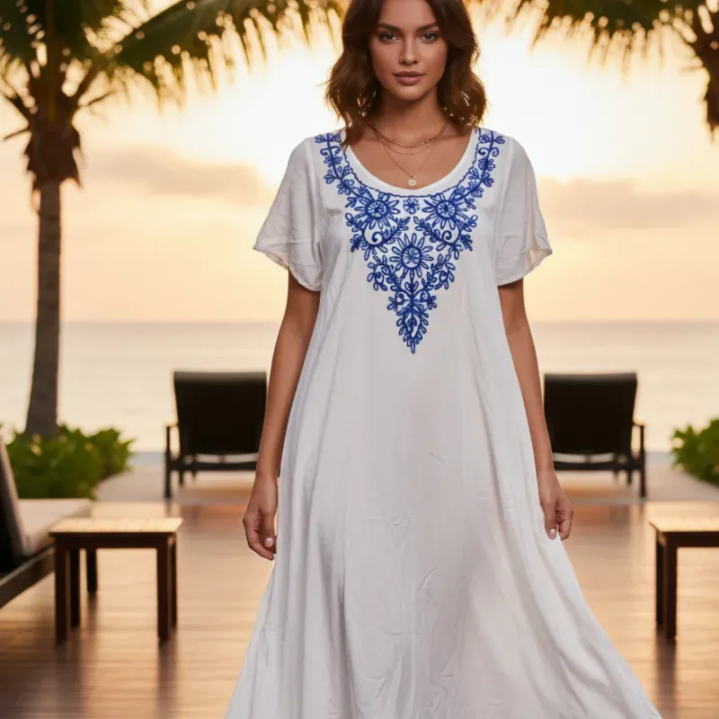  Vestido blanco con bordado azul 👗