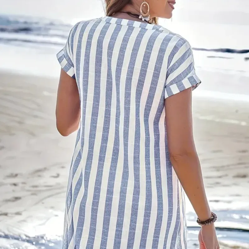 Vestido Camisero a Rayas/ Lino