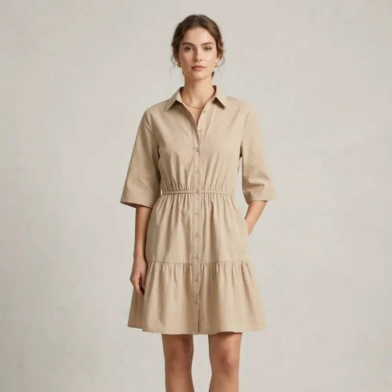 Vestido Camisero Beige Stradivarius