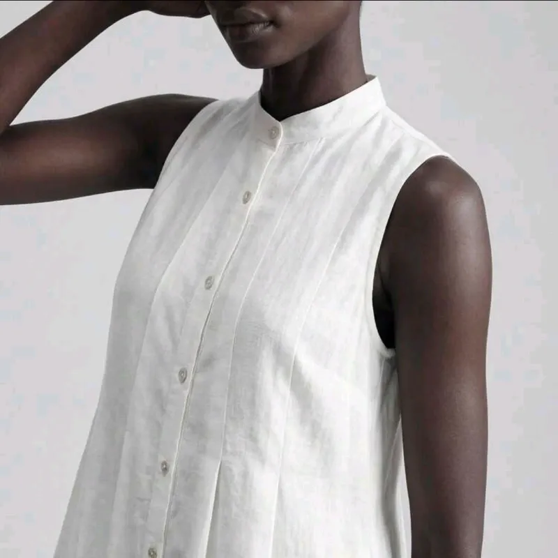 Vestido Camisero Blanco Sin Mangas