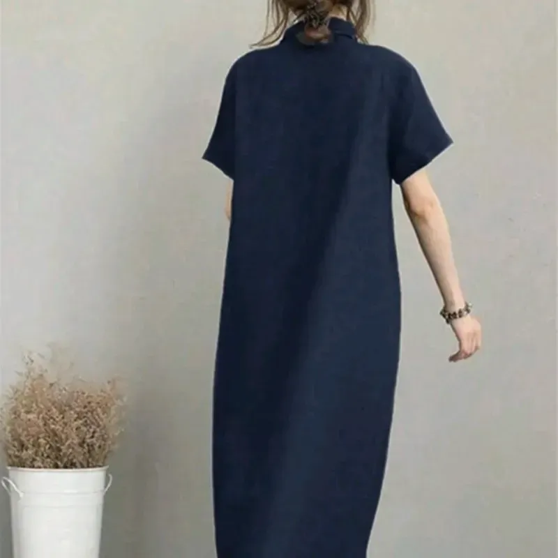 Vestido camisero con lazo/Azul