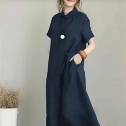 Vestido camisero con lazo/Azul