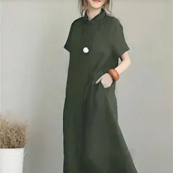 Vestido camisero con lazo/Verde olivo
