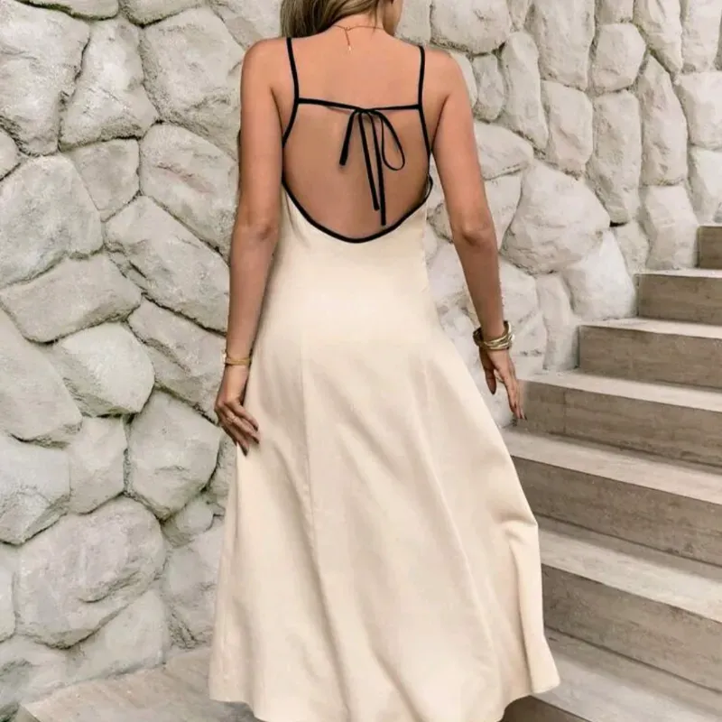 Vestido casual /Beige con tirantes negro