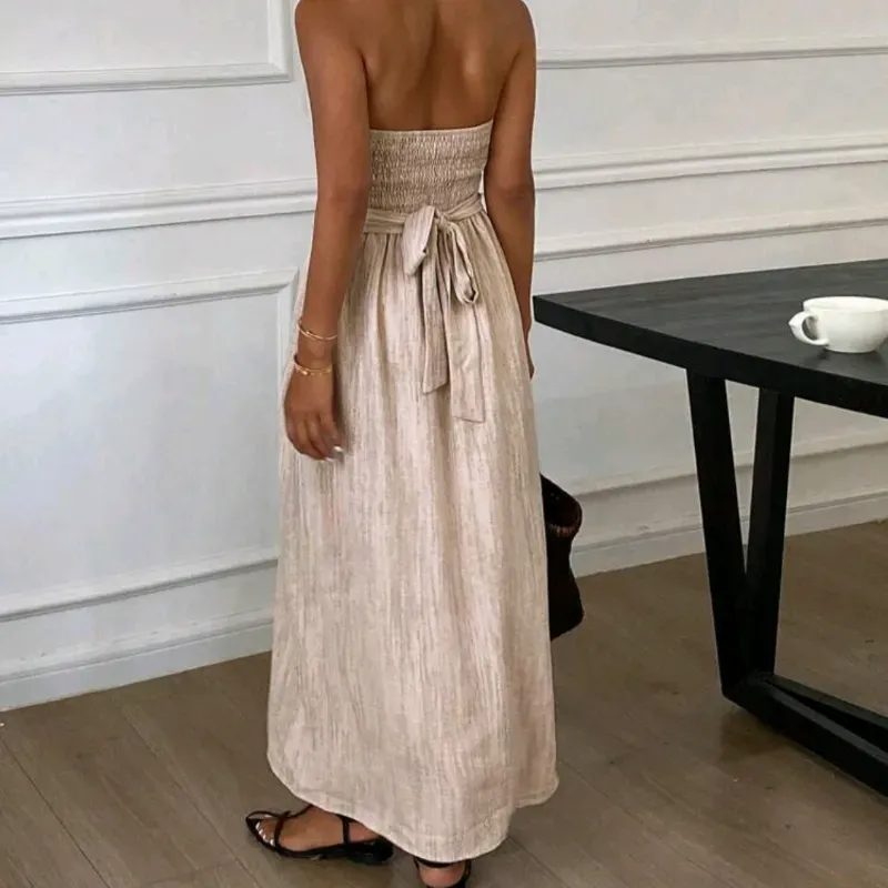 Vestido con cuello halter/Beige