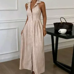 Vestido con cuello halter/Beige