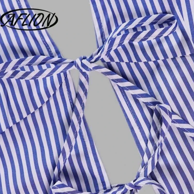 Vestido ​Corte A-Línea Stripe/ Rayas azul