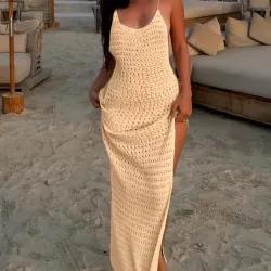Vestido de playa con abertura lateral/ Beige