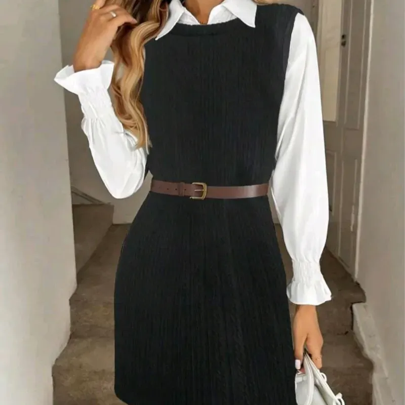 Vestido de punto texturizado/ Negro