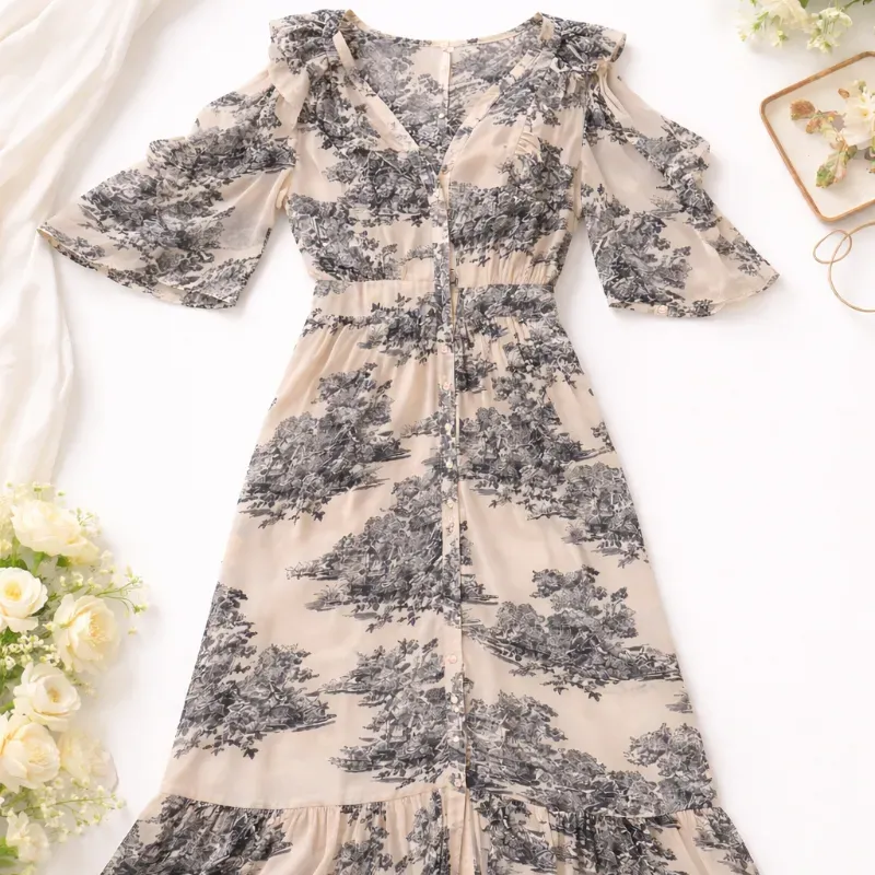 Vestido estampado Beige