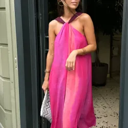 Vestido Halter Color Block "Magenta Sunset"