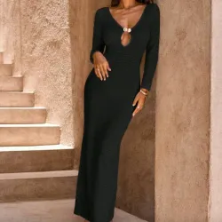 Vestido largo de punto/ Negro