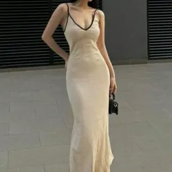 Vestido largo sin mangas/ Beige