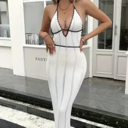 Vestido largo tejido/ Blanco