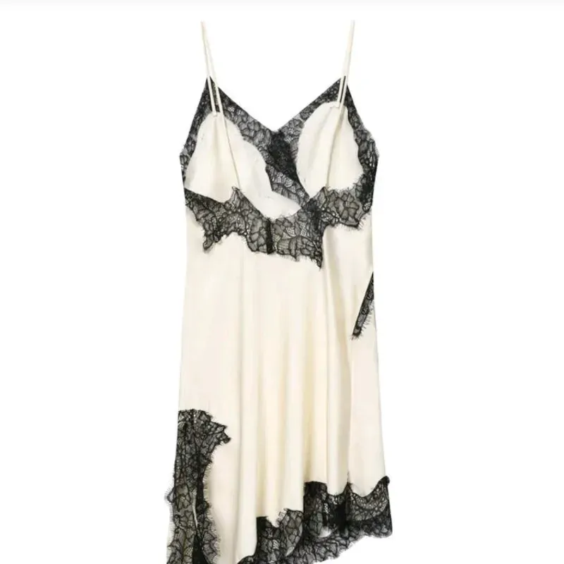 Vestido Lencero asimétrico/Blanco y negro 