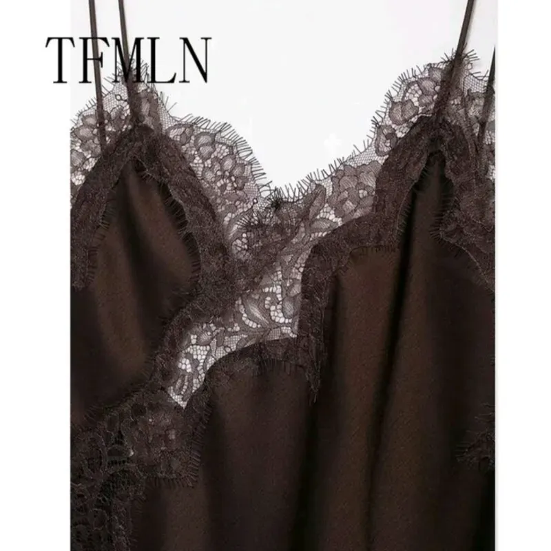 Vestido lencero encaje/ Marrón 