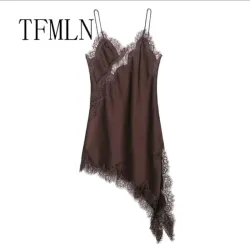 Vestido lencero encaje/ Marrón 