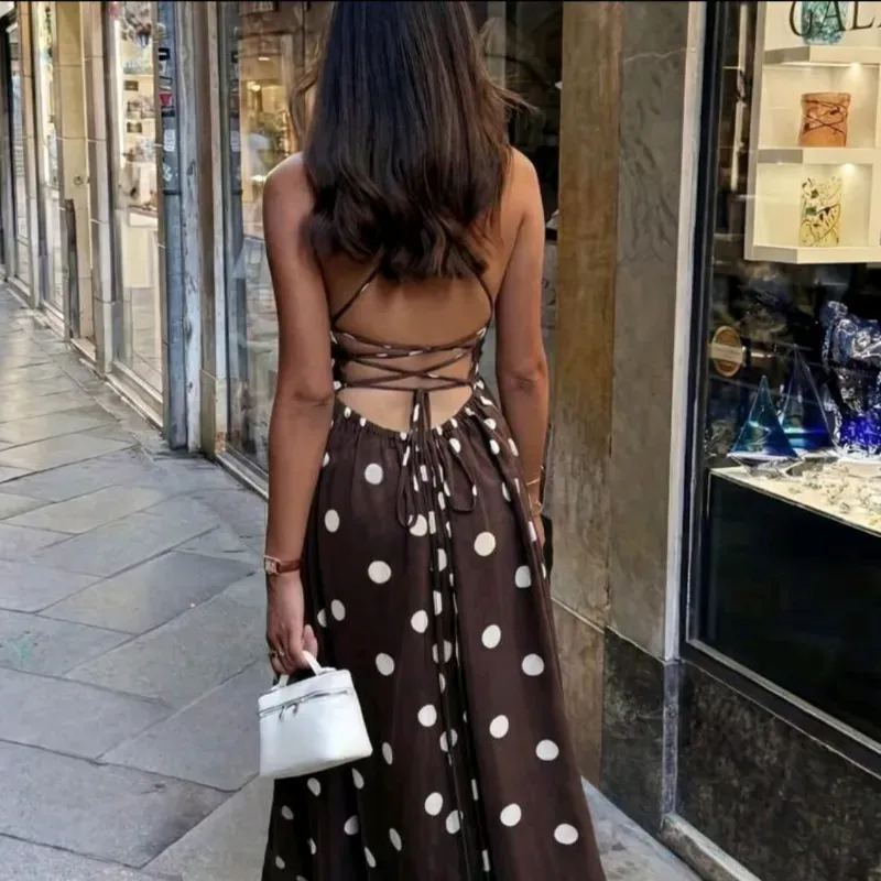 Vestido maxi lunares/ Café