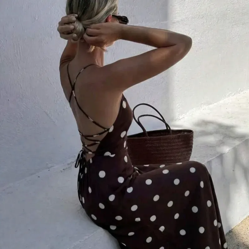 Vestido maxi lunares/ Café