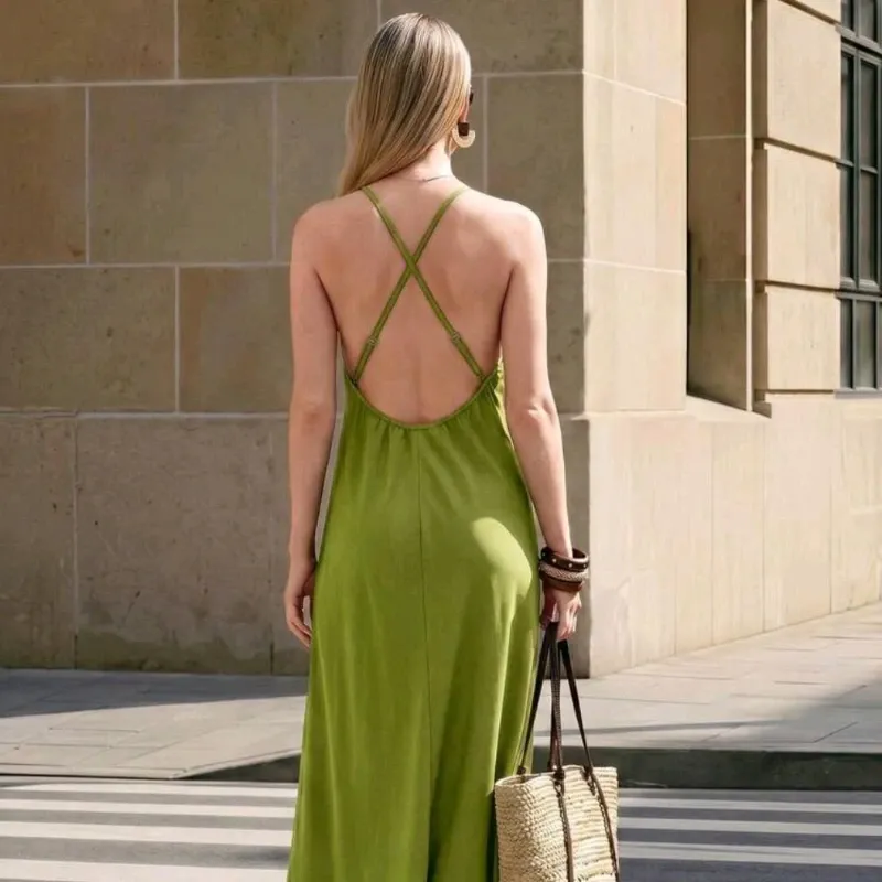 Vestido Maxi Olivo Backless