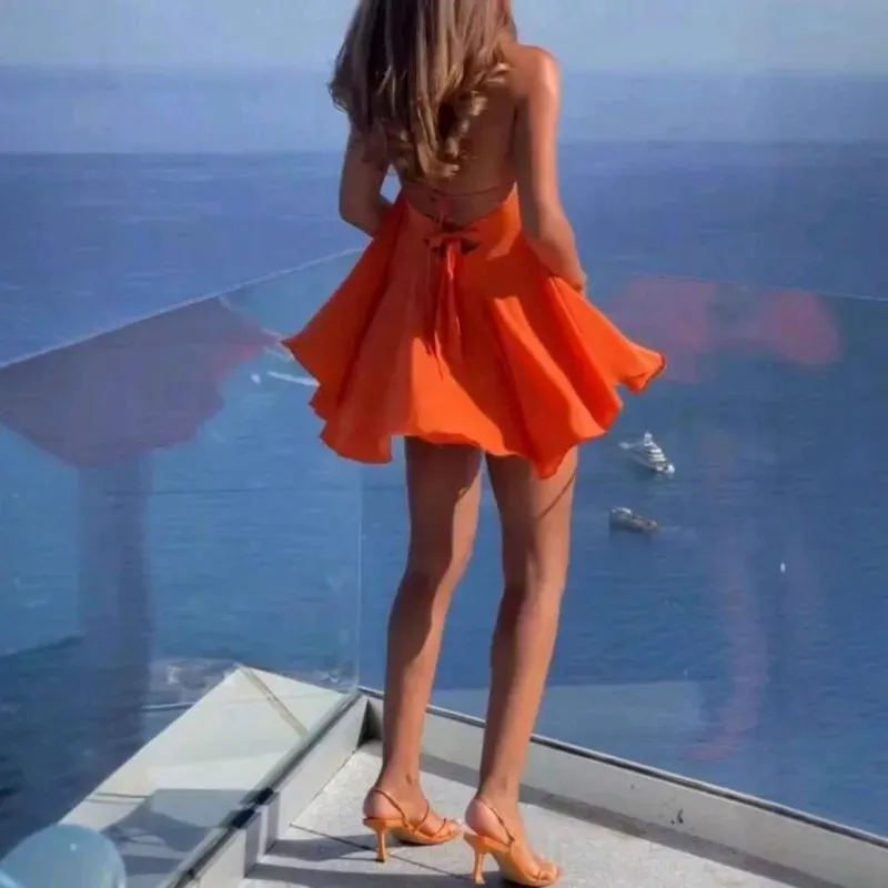 Vestido mini Halter/ Naranja
