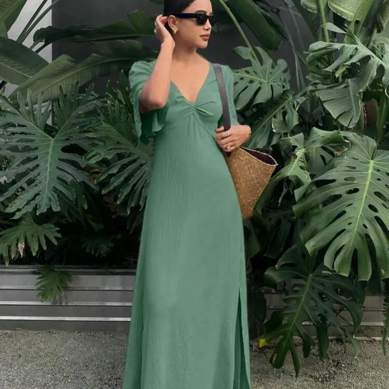 Vestido pliegues/Verde