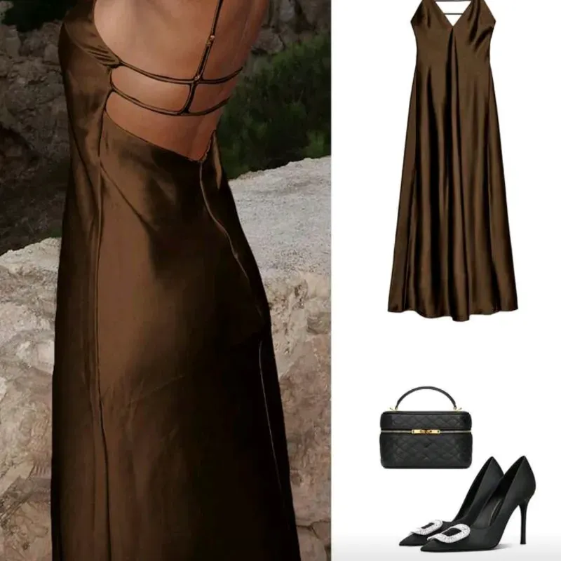 Vestido Satén/Café 