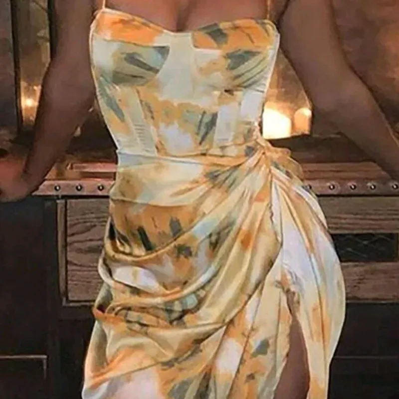 Vestido tirantes estampado/ Amarillo 