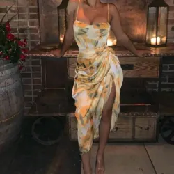 Vestido estampado satén/Amarillo 