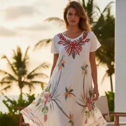 Vestido tropical blanco con estampado artesanal 🤍🌴