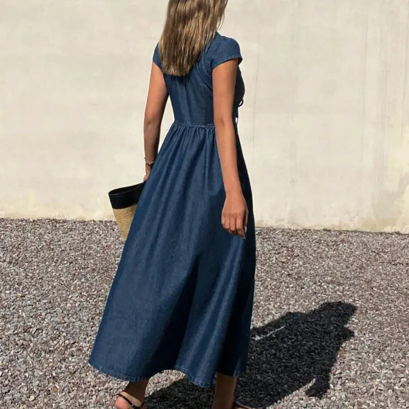 Vestido vaquero casual largo/ Lazos