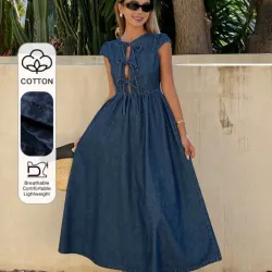 Vestido vaquero casual largo/ Lazos