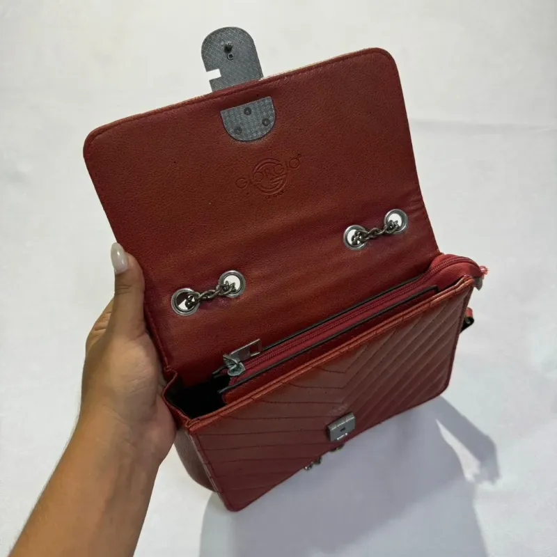 Cartera Rojo Vino Asa Larga Cadena