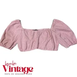 Top Corto Estampado Vichy Rosa y Blanco