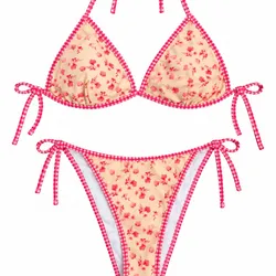 Bikini amarillo flores rosa